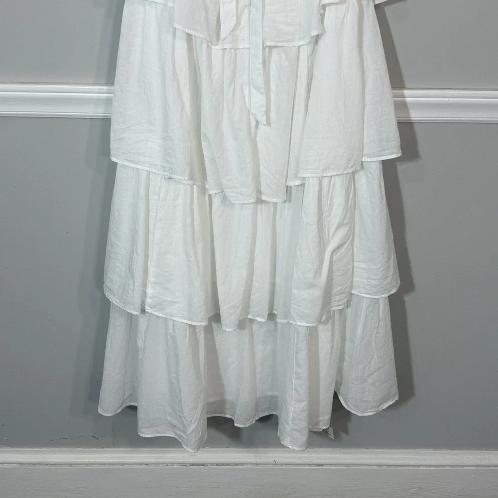 Abercrombie & Fitch COTTON Tiered White Maxi Dress Sz M Smocked Bodice Wedding